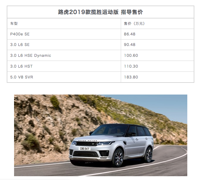 路虎2019款揽胜运动版正式上市 最低售价86.48万元起