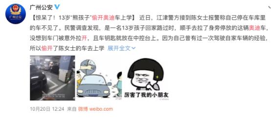 小学生偷开奥迪去上学！原因是车主忘拔车钥匙和锁门