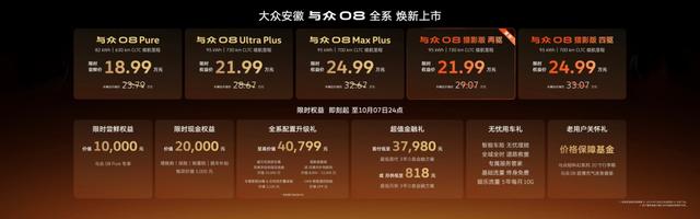 18.99万元起！大众安徽与众08全系焕新上市
