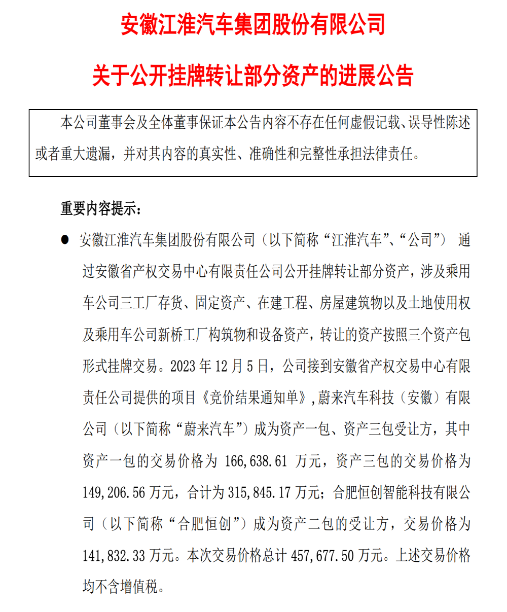 蔚来工厂完成转让！