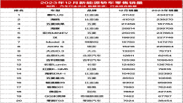 2023年12月新能源汽车销量榜