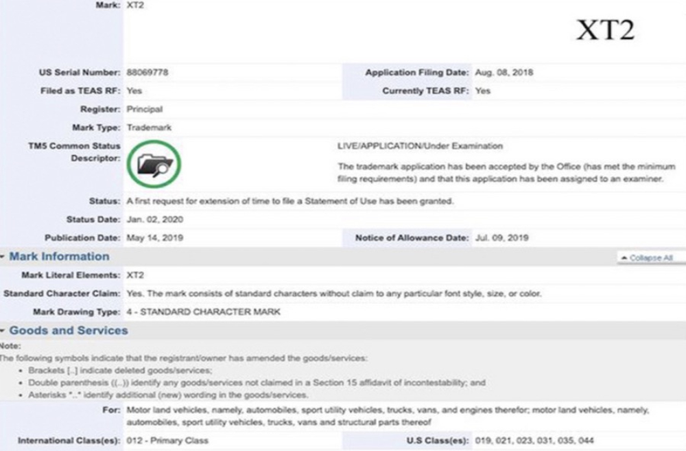 通用汽车重申凯迪拉克“XT2”商标注册