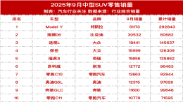 中型SUV销量榜！Model Y还是太牛了