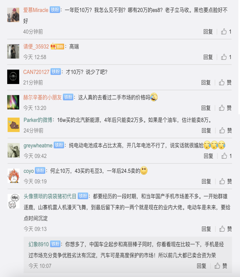 新能源二手车一年贬值10万，蔚来理想无人问津