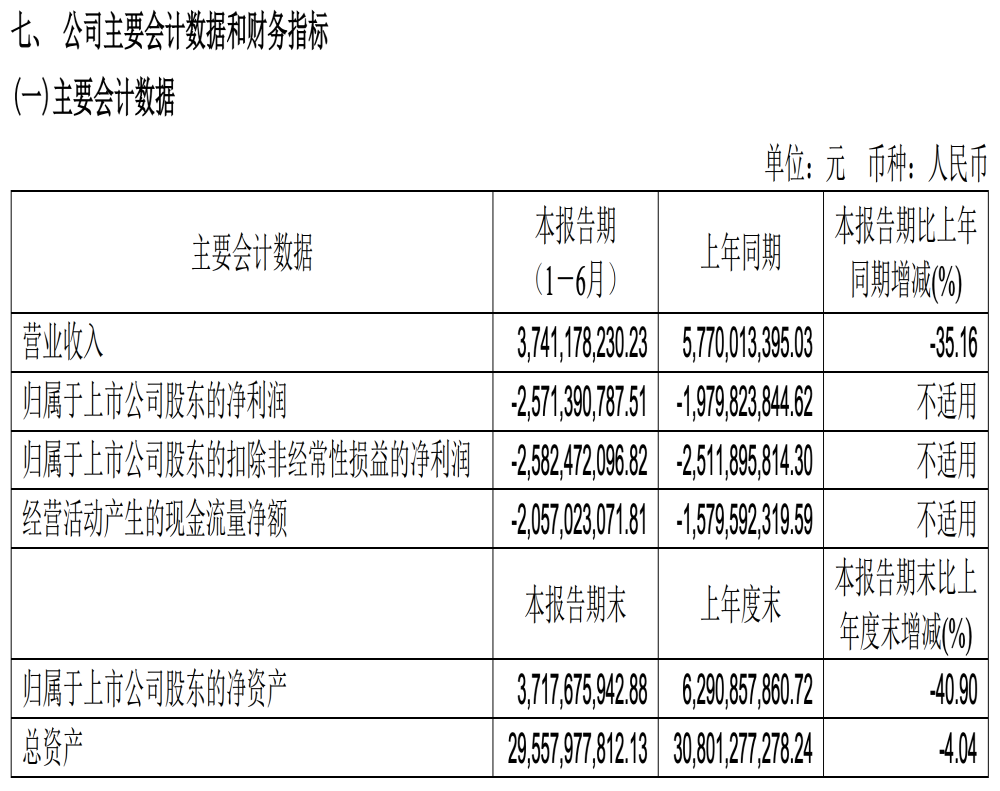 半年亏25亿！北汽蓝谷最新财报