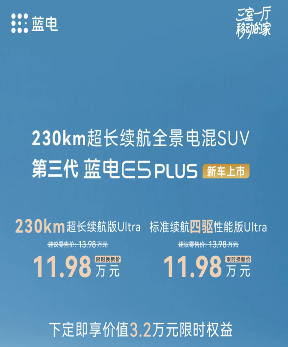 新款蓝电E5 PLUS上市！13.98万元起