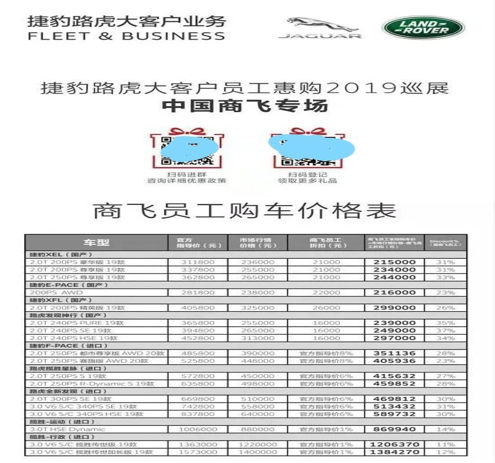 捷豹路虎员工价曝光：21万提捷豹，24万开路虎