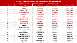2025年5月新能源轿车/SUV零售销量榜