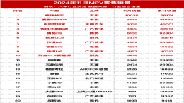  2024年11月MPV零售销量榜