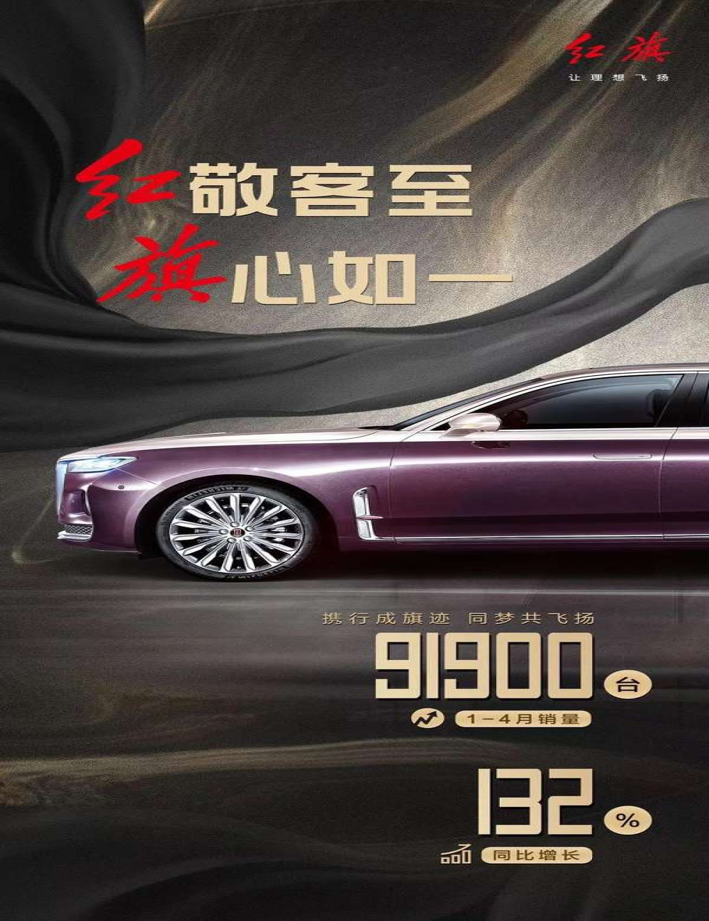 红旗最新销量公布，1-4月累计销量91900辆