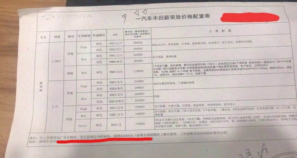 经销商曝全新RAV4荣放售价，混动车型起售23.88万元？