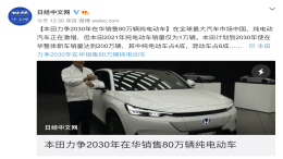 本田中国：2030年要卖80万辆纯电动车