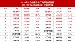 2025年国内厂商零售销量榜