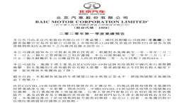 北京汽车：预计一季度净利润下滑95%