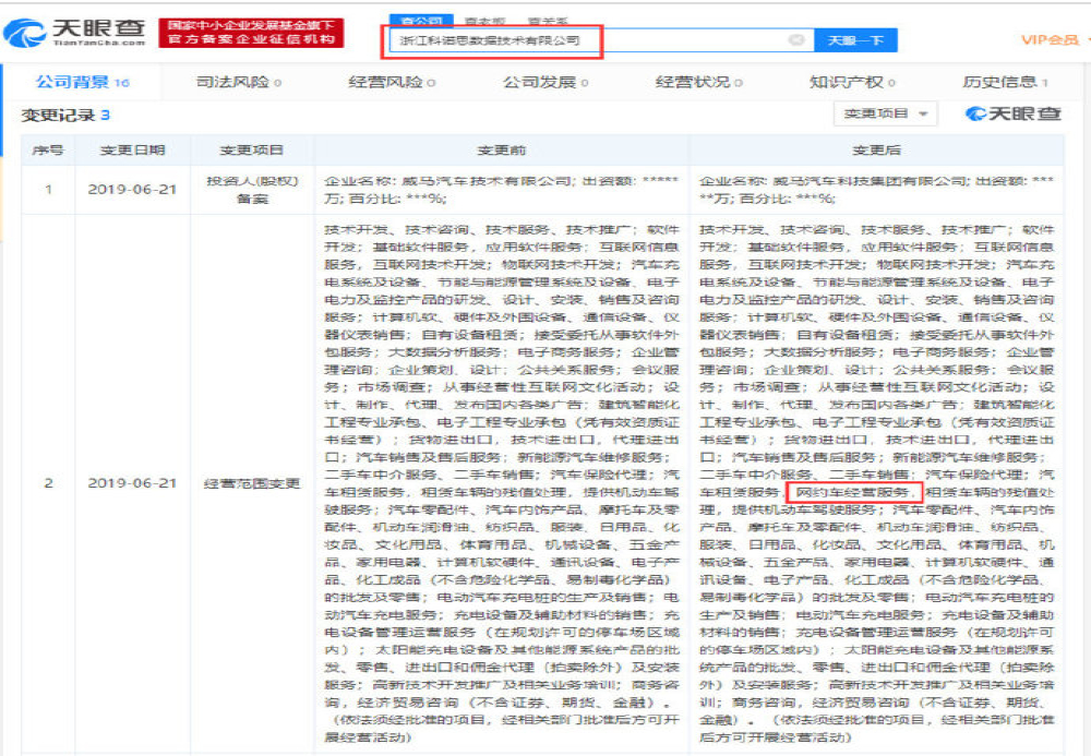 威马汽车旗下公司新增网约车经营服务 正式进军网约车领域