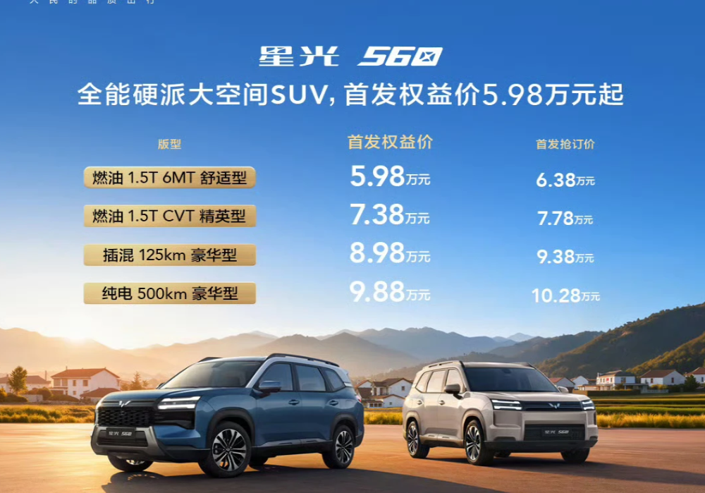 首发5.98万元起！五菱星光560预订