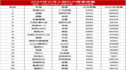 2023年12月SUV销量榜