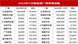 11月新能源汽车销量榜